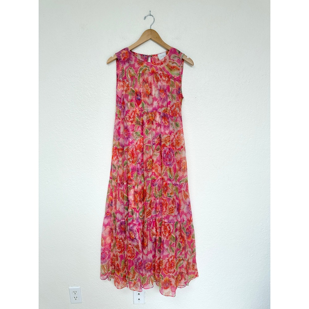 Jade Johnny Was Loran Pink Sheer Floral Tiered Sleeveless Maxi Dress PS